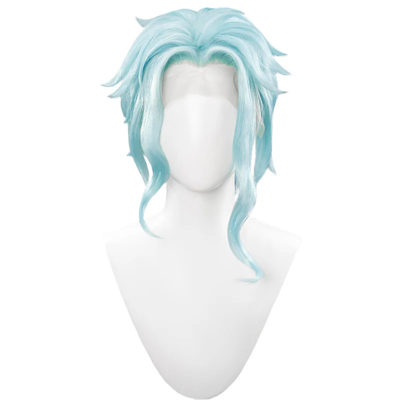 【Ready For Ship】【Front Lace】DokiDoki Game Genshin Impact Fatui Harbinger Cosplay Il Dottore Wig Short Curly Blue - Image 5