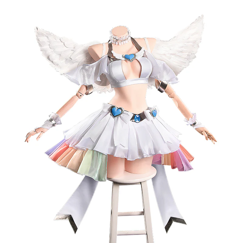 【Size S-2XL】DokiDoki-R Anime Cosplay Costume White Angel Dress Blue Heart - Image 5