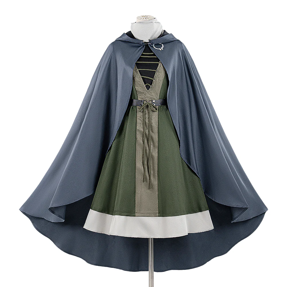 【In Stock】【Size S-2XL】Dokidoki-N Game Cosplay Costume Green Dress Dusty Blue Cape - Image 5