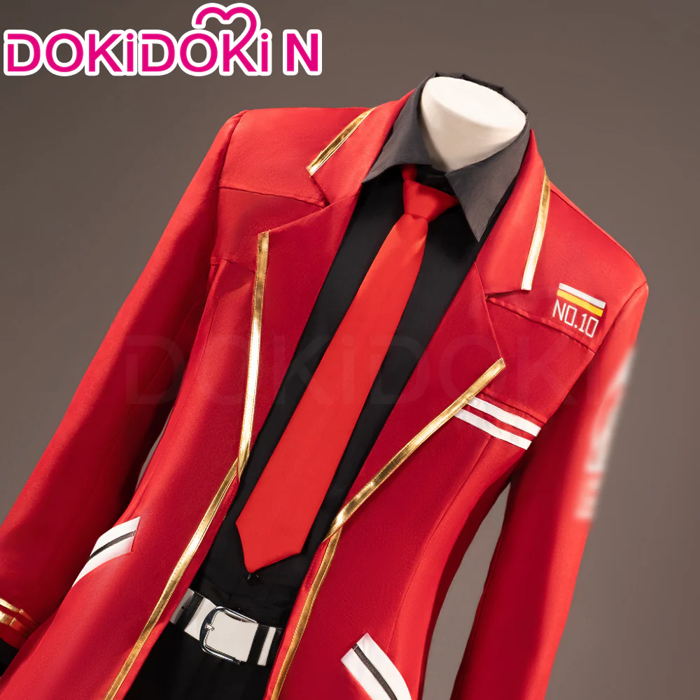 【Size S-2XL】DokiDoki-N Game Cosplay Costume Red Long Coat Black Inner Suit - Image 3