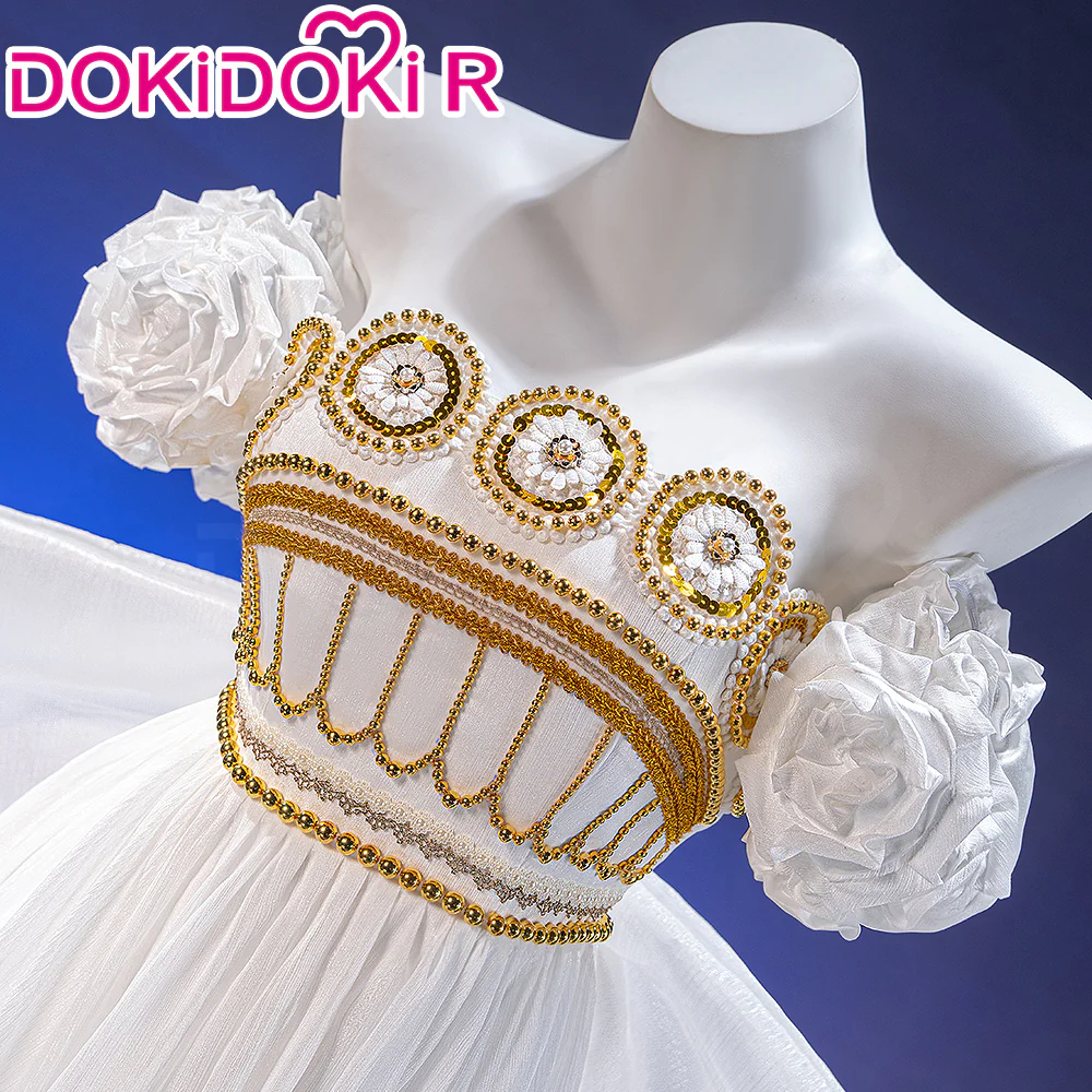 【Size S-2XL】DokiDoki-R Anime Cosplay Costume Princess White Gold Dress - Image 4