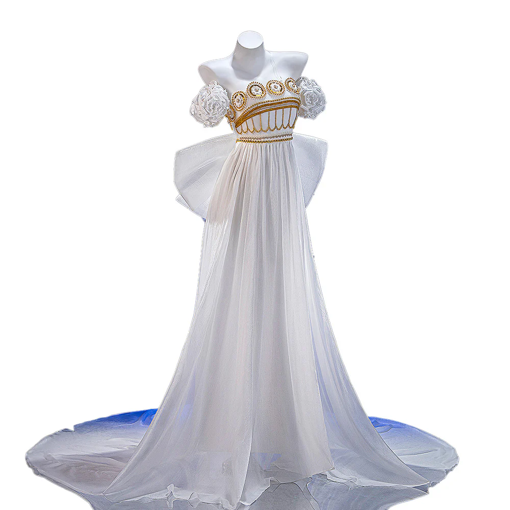 【Size S-2XL】DokiDoki-R Anime Cosplay Costume Princess White Gold Dress - Image 5