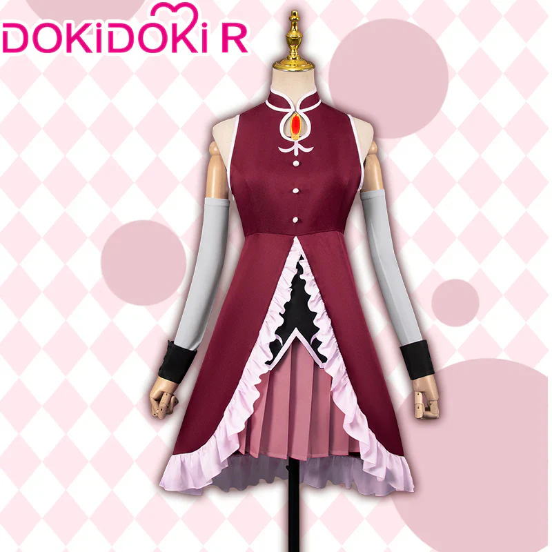 【Size S-2XL】DokiDoki-R Anime Cosplay Costume Red Dress Pink Ruffled Hem