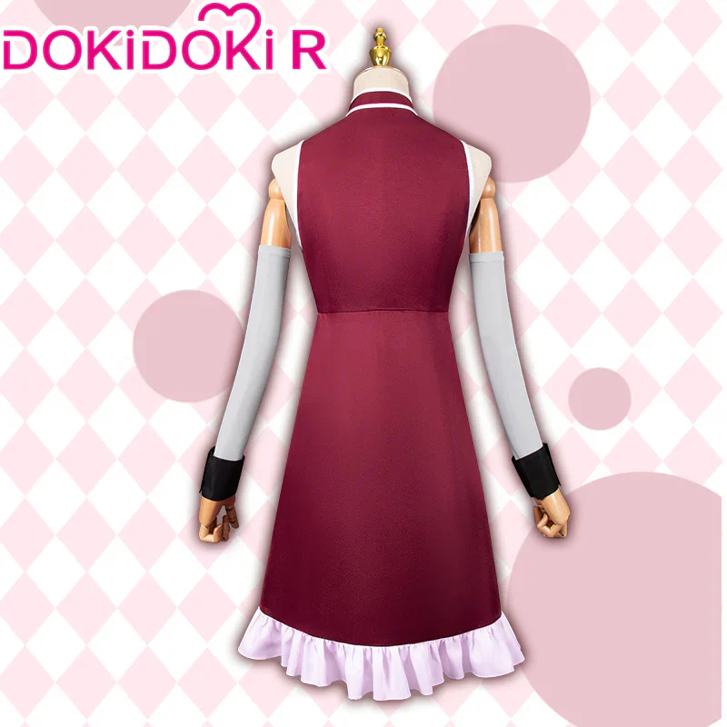 【Size S-2XL】DokiDoki-R Anime Cosplay Costume Red Dress Pink Ruffled Hem - Image 3