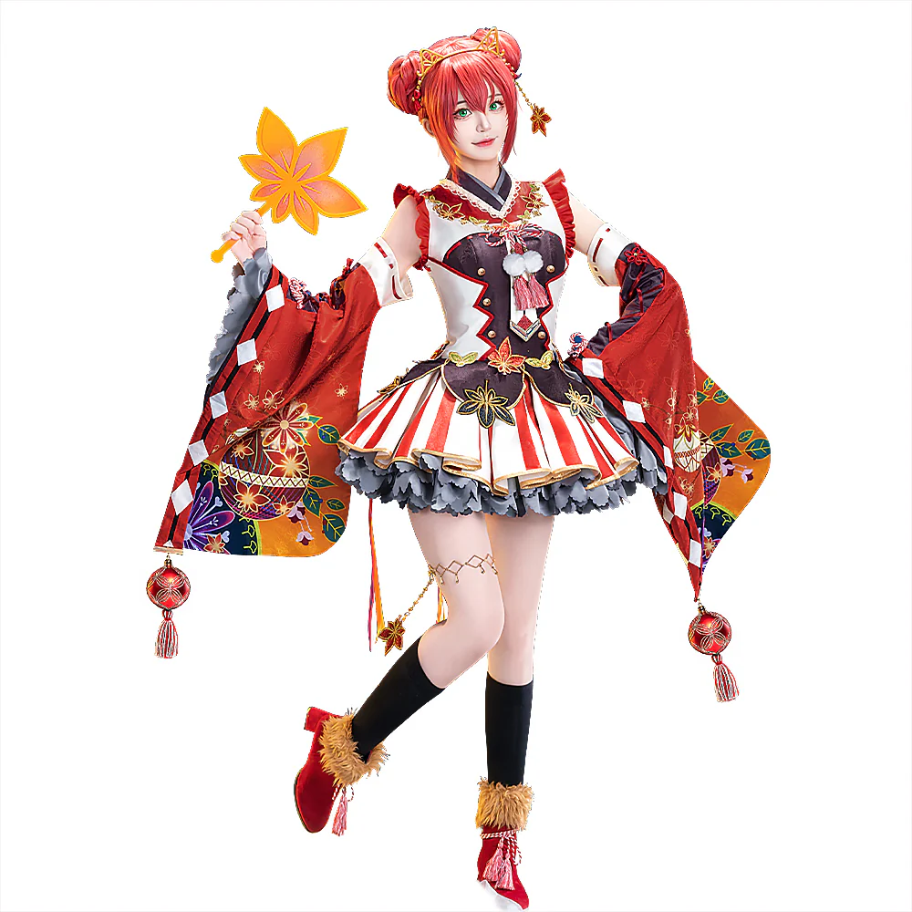 【Size S-2XL】DokiDoki-R Anime LoveLive! Sunshine!! Aqours Cosplay Lovelive Ruby Kurosawa Autumn Costume / Red White Fan Awakened Autumn Leaves - Image 5