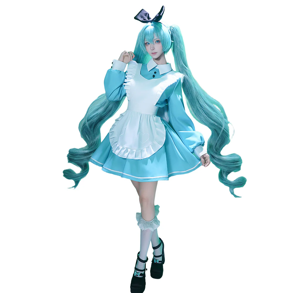 【Size S-2XL】DokiDoki-R Cosplay Maid Costume Blue White Wonderland Outfit - Image 5