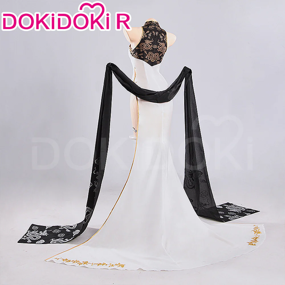 【Size S-2XL】DokiDoki-R Game Cosplay Qipao Costume Black White Glorious Flower - Image 3