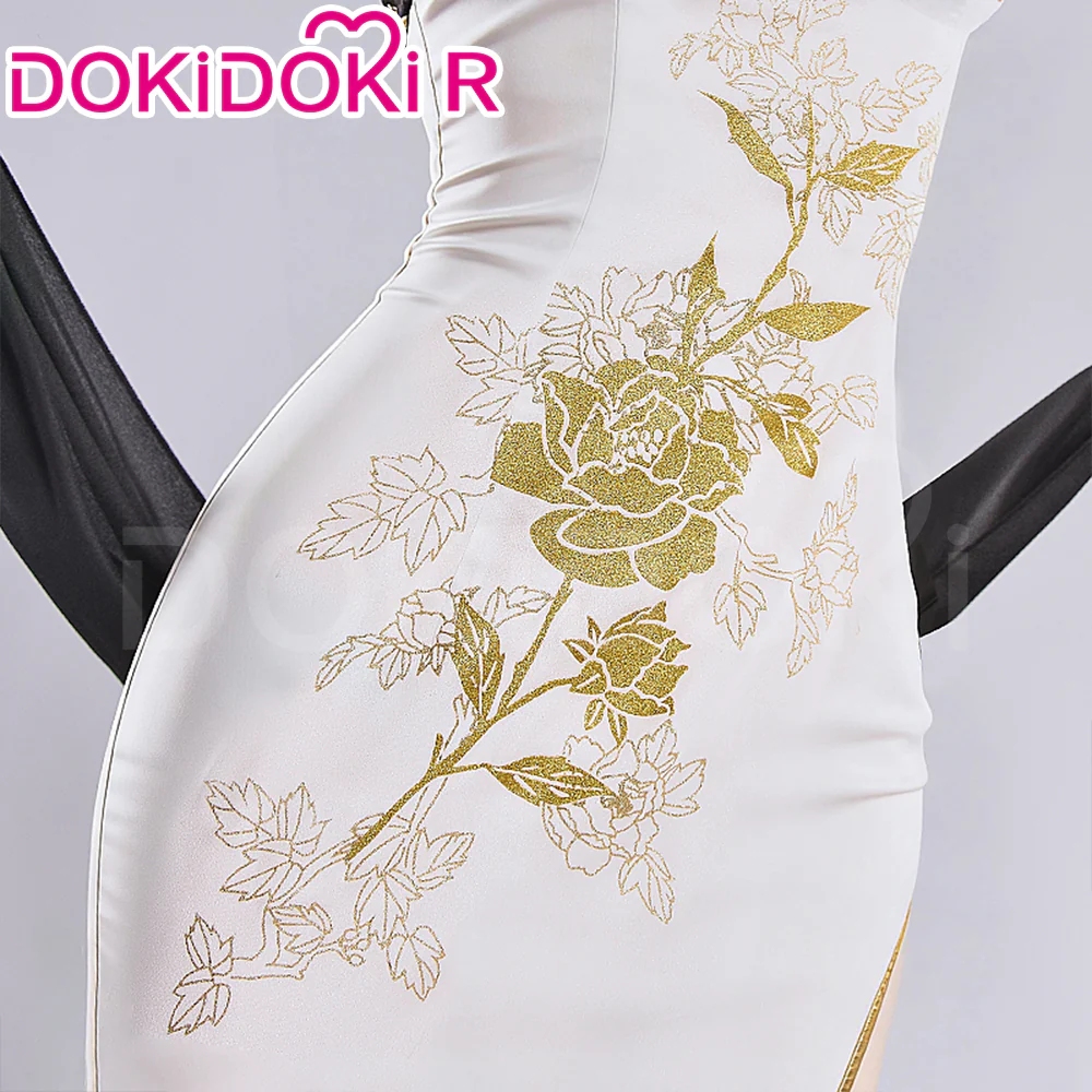 【Size S-2XL】DokiDoki-R Game Cosplay Qipao Costume Black White Glorious Flower - Image 5
