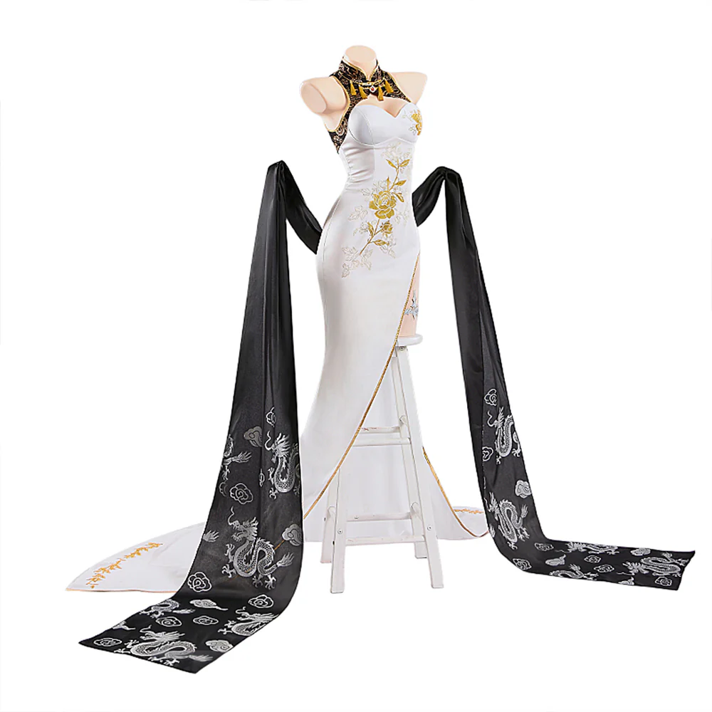 【Size S-2XL】DokiDoki-R Game Cosplay Qipao Costume Black White Glorious Flower - Image 6