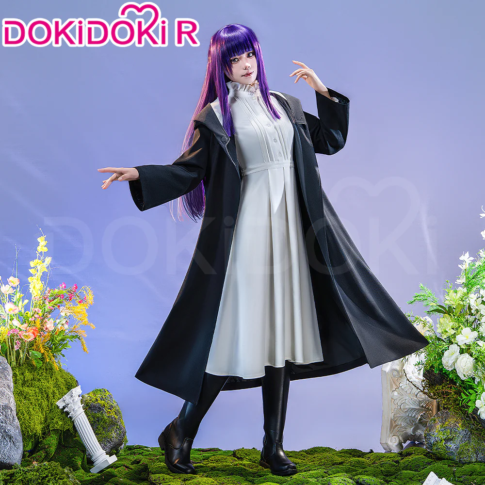 【Size S-2XL】DokiDoki-R Anime Cosplay Costume Black Coat White Dress Casual Wear