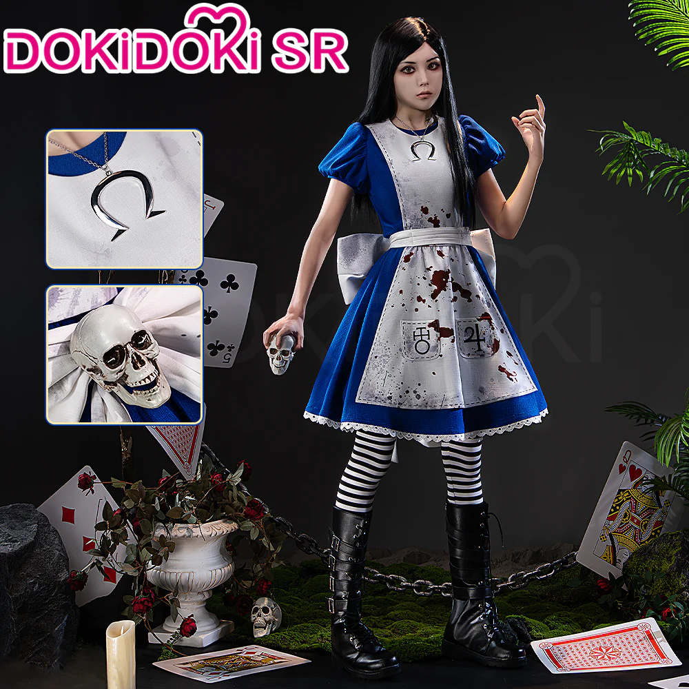 【Size S-3XL】DokiDoki-SR Game Alice: Madness Returns Cosplay Alice Costume Blue Dress