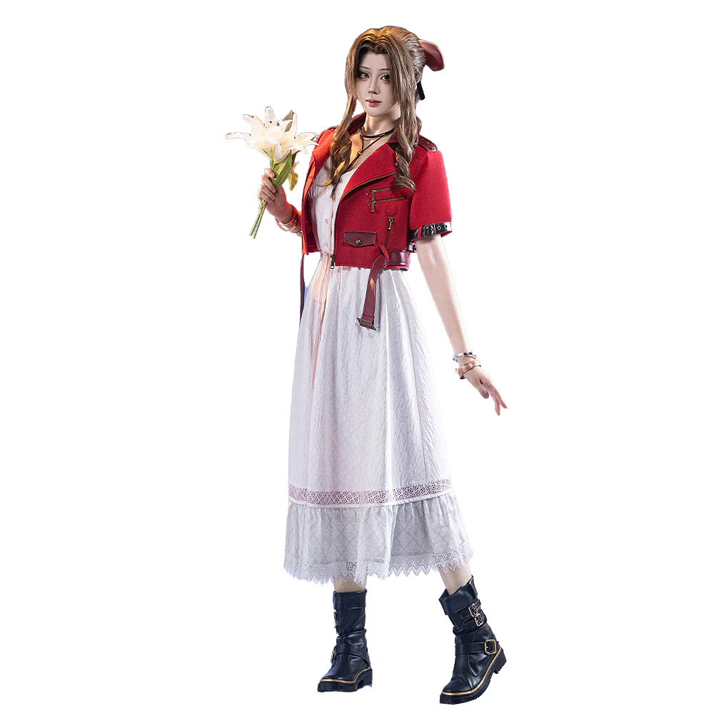 【Size S-3XL】DokiDoki-SR Game Cosplay Costume Red Coat White Dress - Image 5