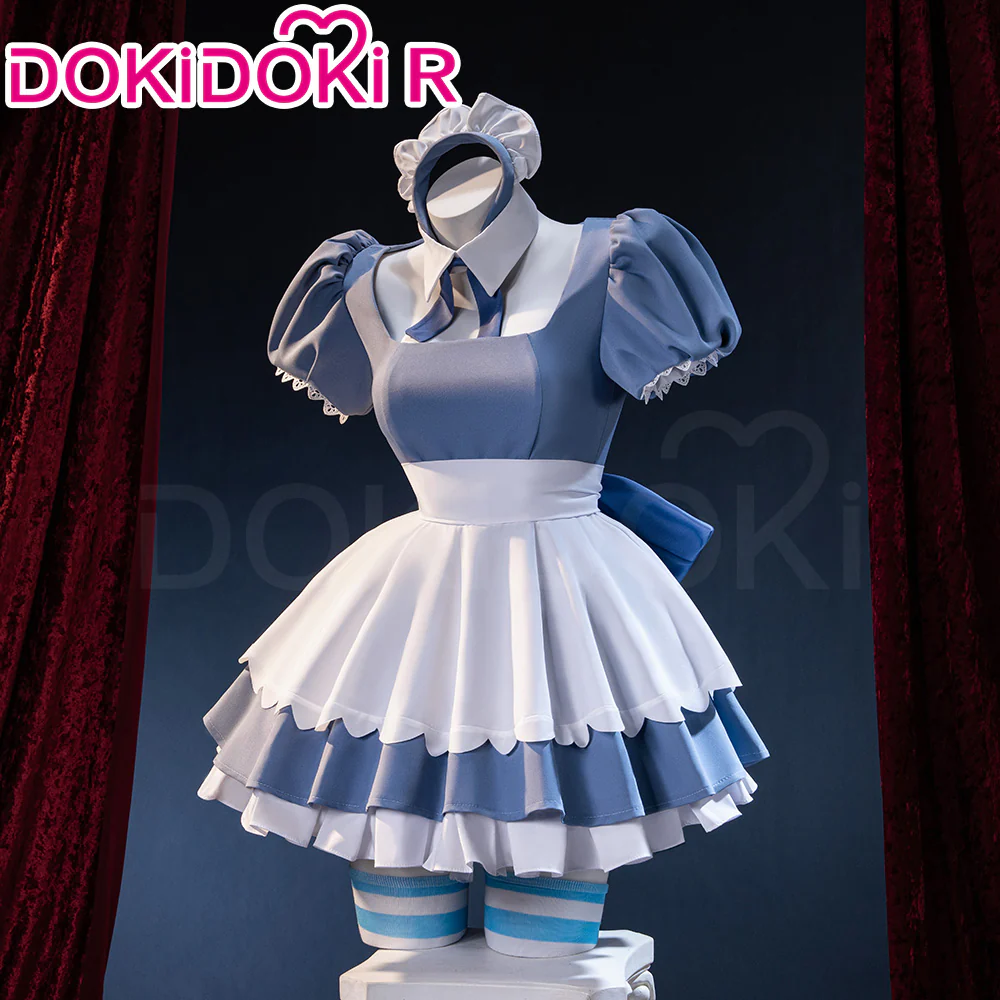 【Size S-XL】DokiDoki-R Anime Cosplay Costume Cute Blue White Dress Cafe In Sweets Paradise - Image 3