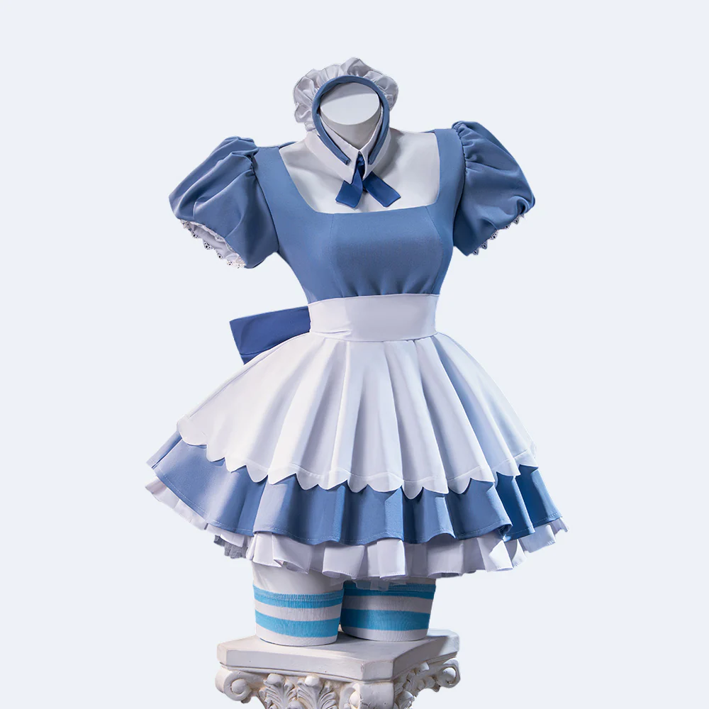 【Size S-XL】DokiDoki-R Anime Cosplay Costume Cute Blue White Dress Cafe In Sweets Paradise - Image 5