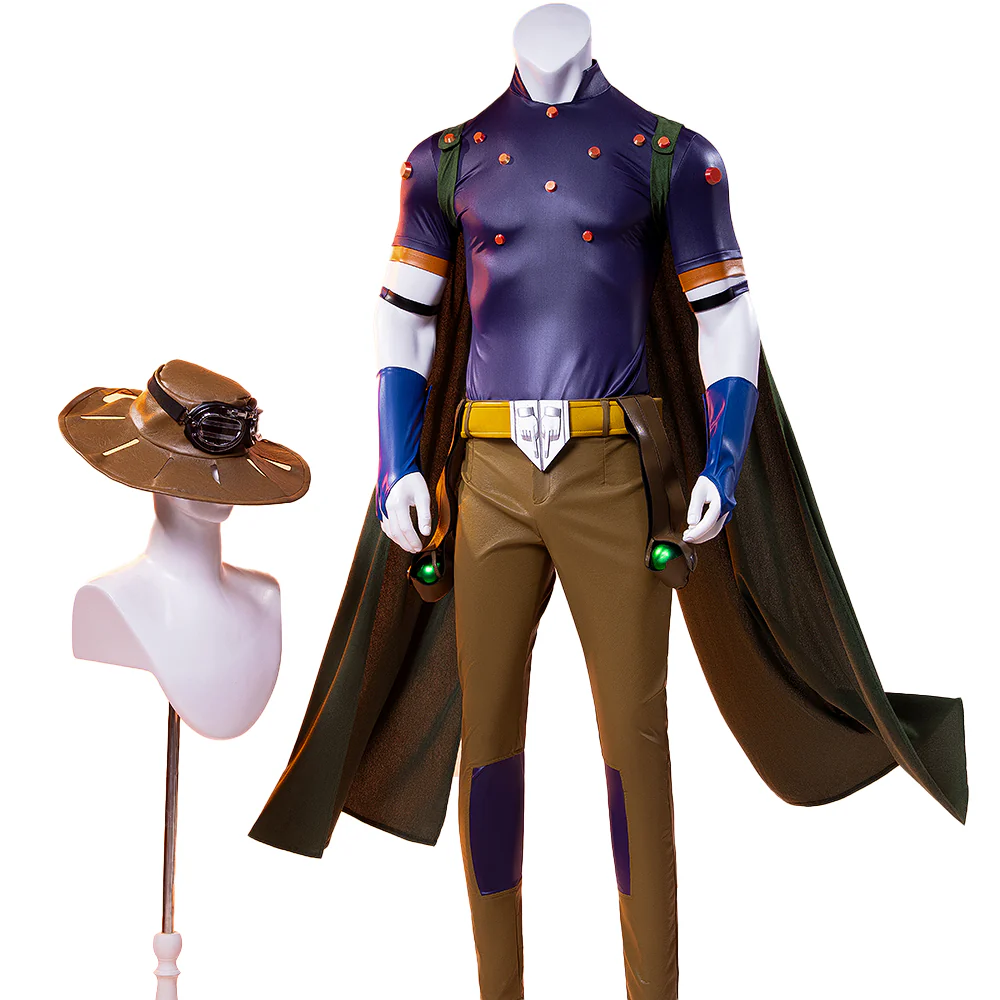 【Size XS-2XL】DokiDoki-R Anime Cosplay Costume Blue Top Brown Pants Green Cloak Suit - Image 6