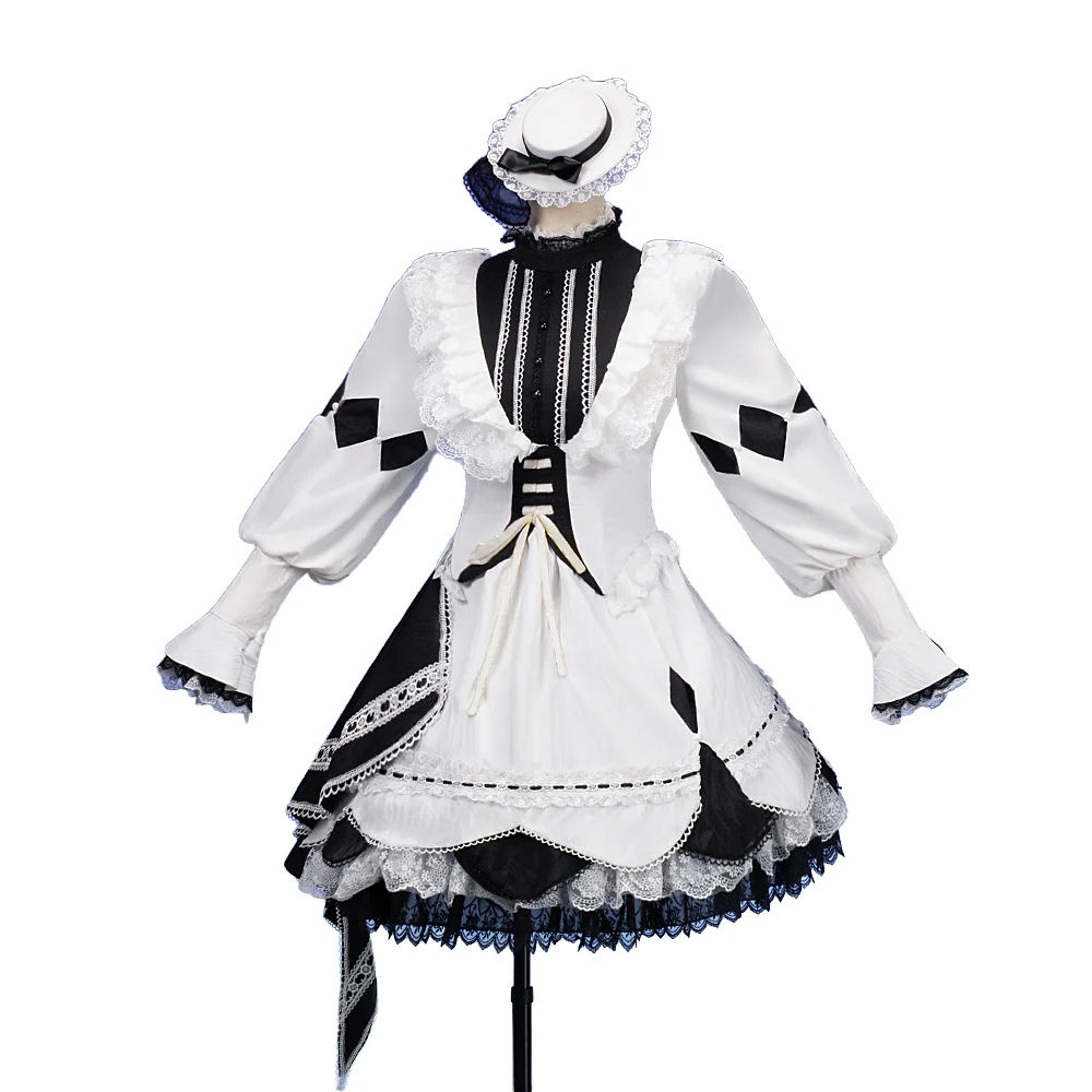 【Size XS-2XL】DokiDoki-R Game Cosplay Asahinaa Mafuyuu Costume Black White Dress Nightchord at 25:00 The Taste Of Authentic Ikayaki - Image 5