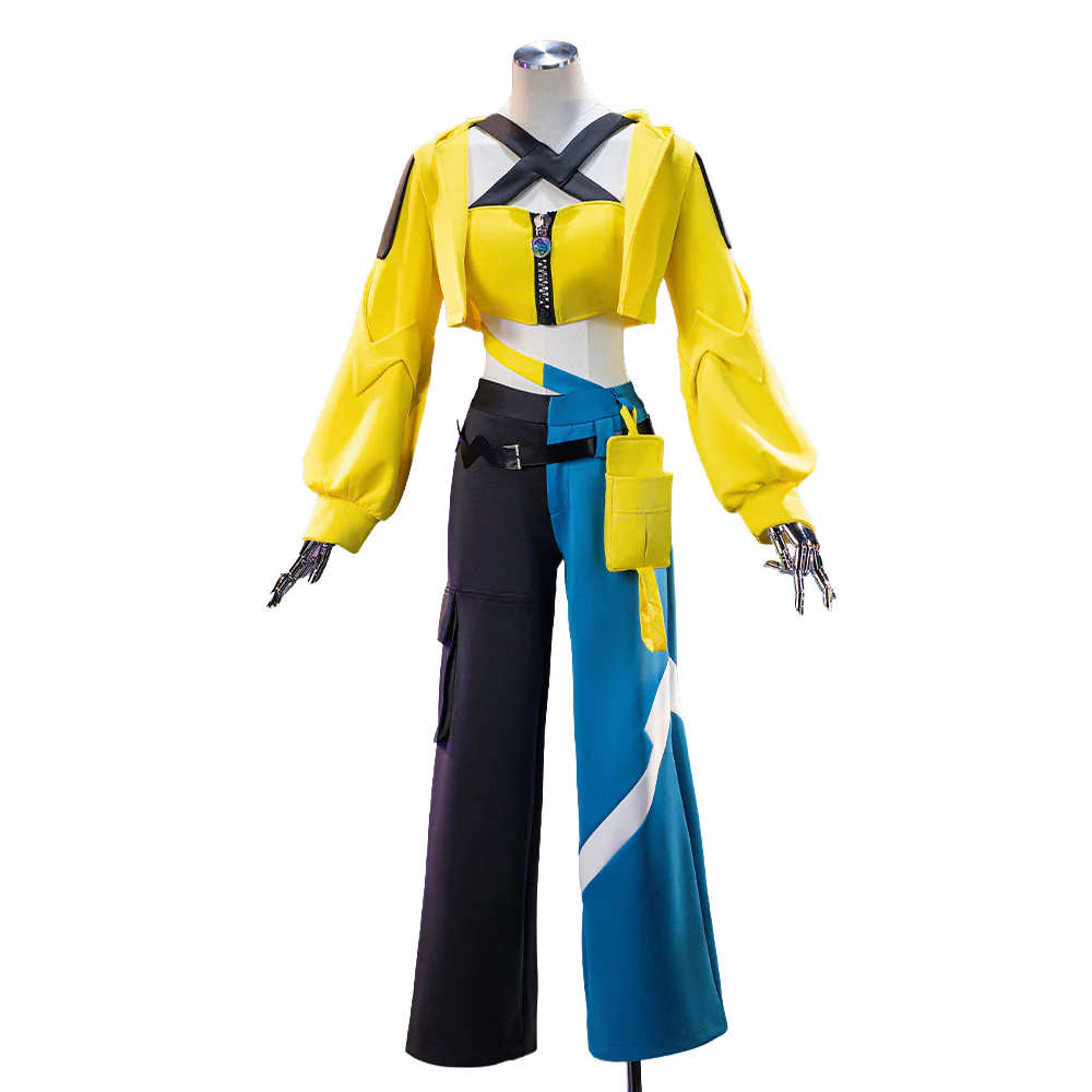 【Size XS-2XL】DokiDoki-R Game Cosplay Costume Yellow Coat Black Blue Pants - Image 5