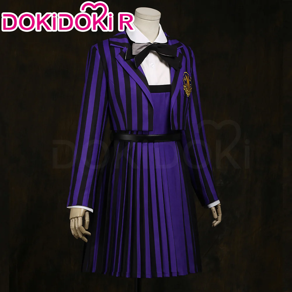 【Size XS-2XL】DokiDoki-R TV Cosplay Addamms Costume Uniform Purple Black Stripes - Image 4