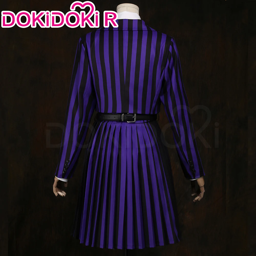 【Size XS-2XL】DokiDoki-R TV Cosplay Addamms Costume Uniform Purple Black Stripes - Image 5