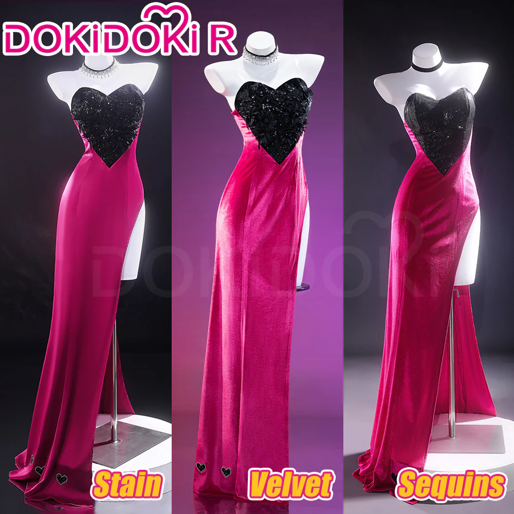 【Size XS-3XL】DokiDoki-R Anime Cosplay Costume Purplish-Red Black Heart Dress Satin / Sequins Strapless Formal Dress Gown
