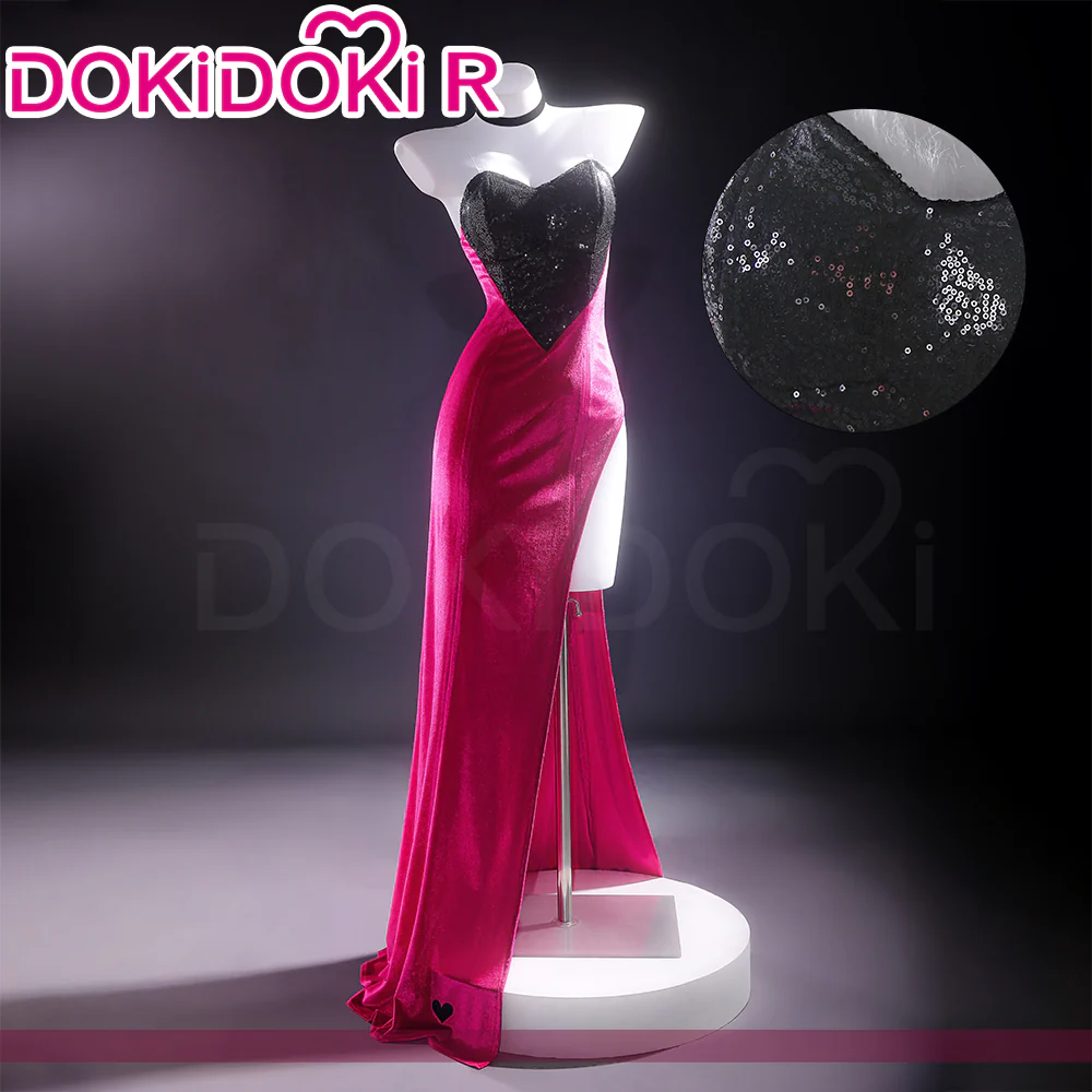 【Size XS-3XL】DokiDoki-R Anime Cosplay Costume Purplish-Red Black Heart Dress Satin / Sequins Strapless Formal Dress Gown - Image 10