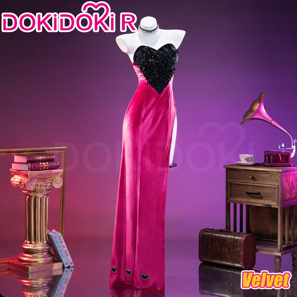 【Size XS-3XL】DokiDoki-R Anime Cosplay Costume Purplish-Red Black Heart Dress Satin / Sequins Strapless Formal Dress Gown - Image 16