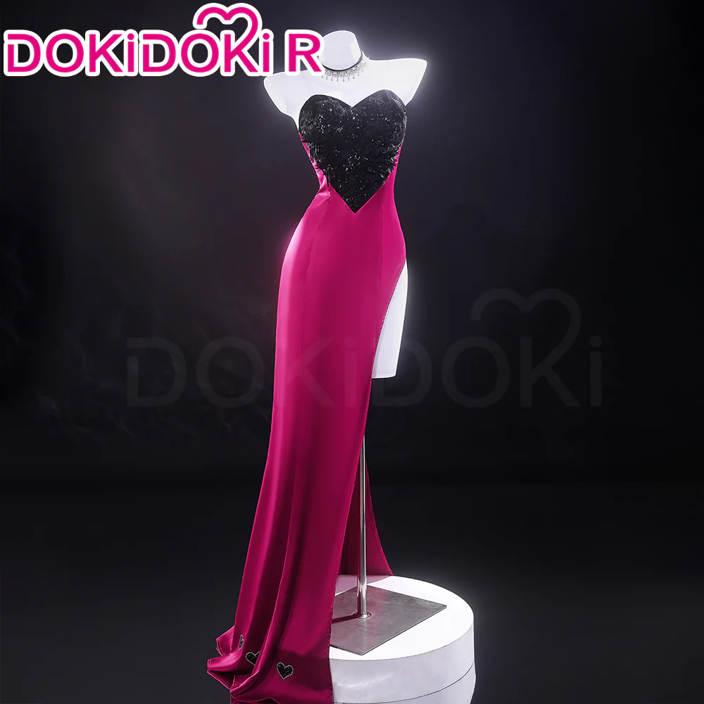 【Size XS-3XL】DokiDoki-R Anime Cosplay Costume Purplish-Red Black Heart Dress Satin / Sequins Strapless Formal Dress Gown - Image 3