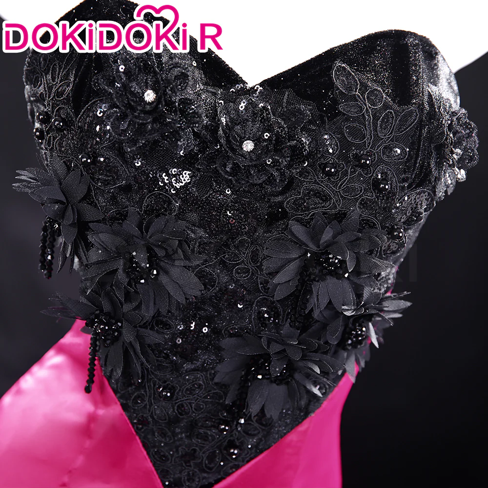 【Size XS-3XL】DokiDoki-R Anime Cosplay Costume Purplish-Red Black Heart Dress Satin / Sequins Strapless Formal Dress Gown - Image 6
