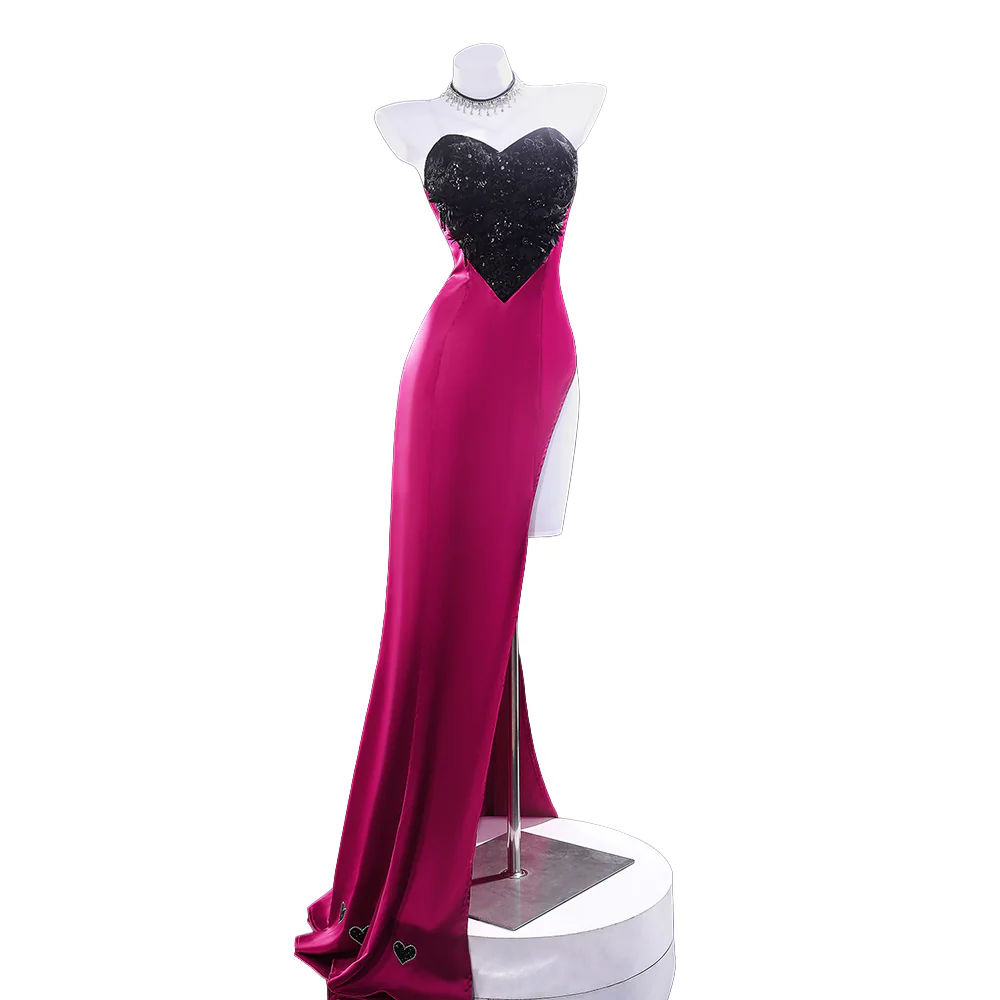 【Size XS-3XL】DokiDoki-R Anime Cosplay Costume Purplish-Red Black Heart Dress Satin / Sequins Strapless Formal Dress Gown - Image 8