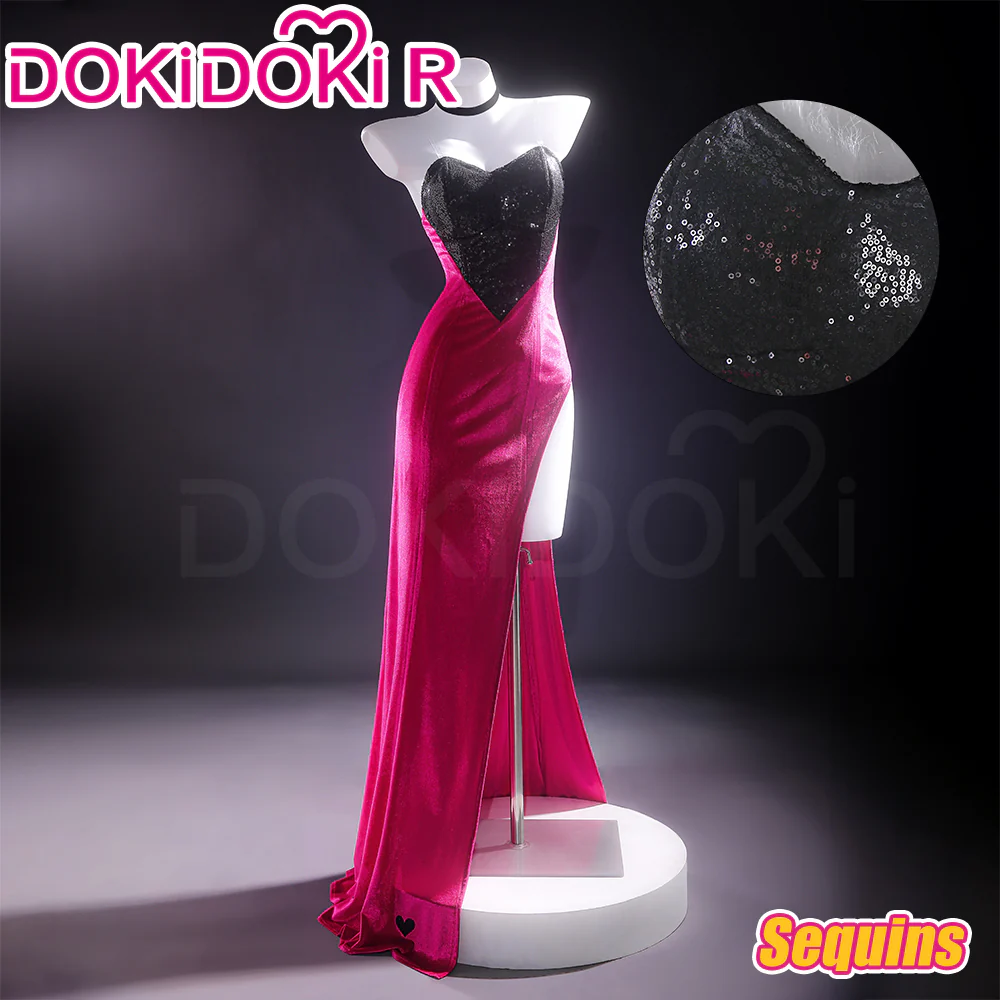 【Size XS-3XL】DokiDoki-R Anime Cosplay Costume Purplish-Red Black Heart Dress Satin / Sequins Strapless Formal Dress Gown - Image 9