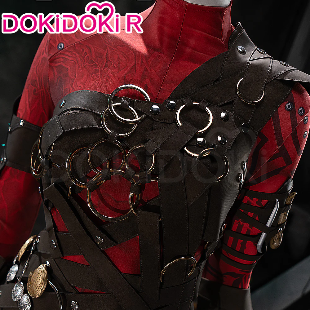 【Size XS-3XL】DokiDoki-R Game Cosplay Costume Red Brown Jumpsuit - Image 4