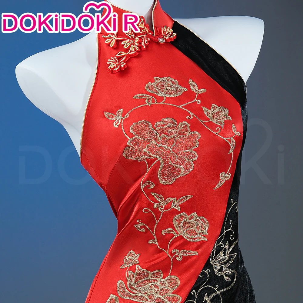 【Partially Ready For Ship】【Size XS-3XL】DokiDoki-R Game Cosplay Costume Red Black Cheongsam  Chinese Style Dress - Image 4