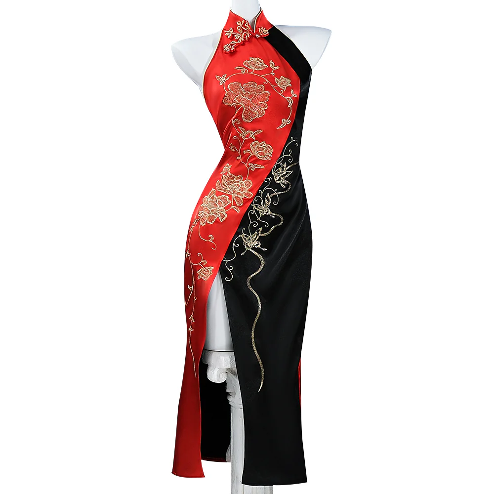 【Partially Ready For Ship】【Size XS-3XL】DokiDoki-R Game Cosplay Costume Red Black Cheongsam  Chinese Style Dress - Image 5