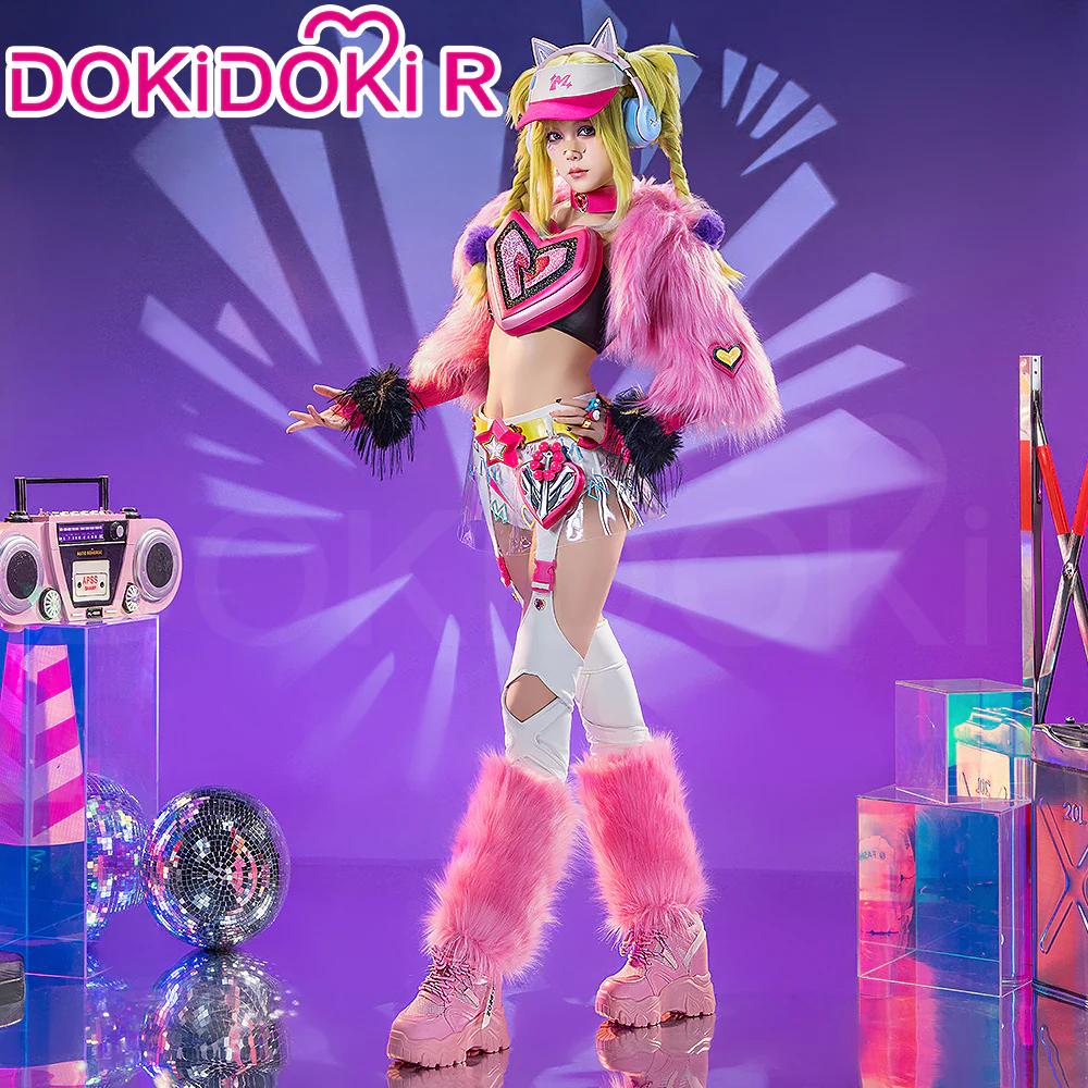 【Glowing】【Size XS-3XL】Dokidoki-R Game Cosplay Costume Woman Tight-Fitting Millenia Might Cute Pink Headphone - Image 2