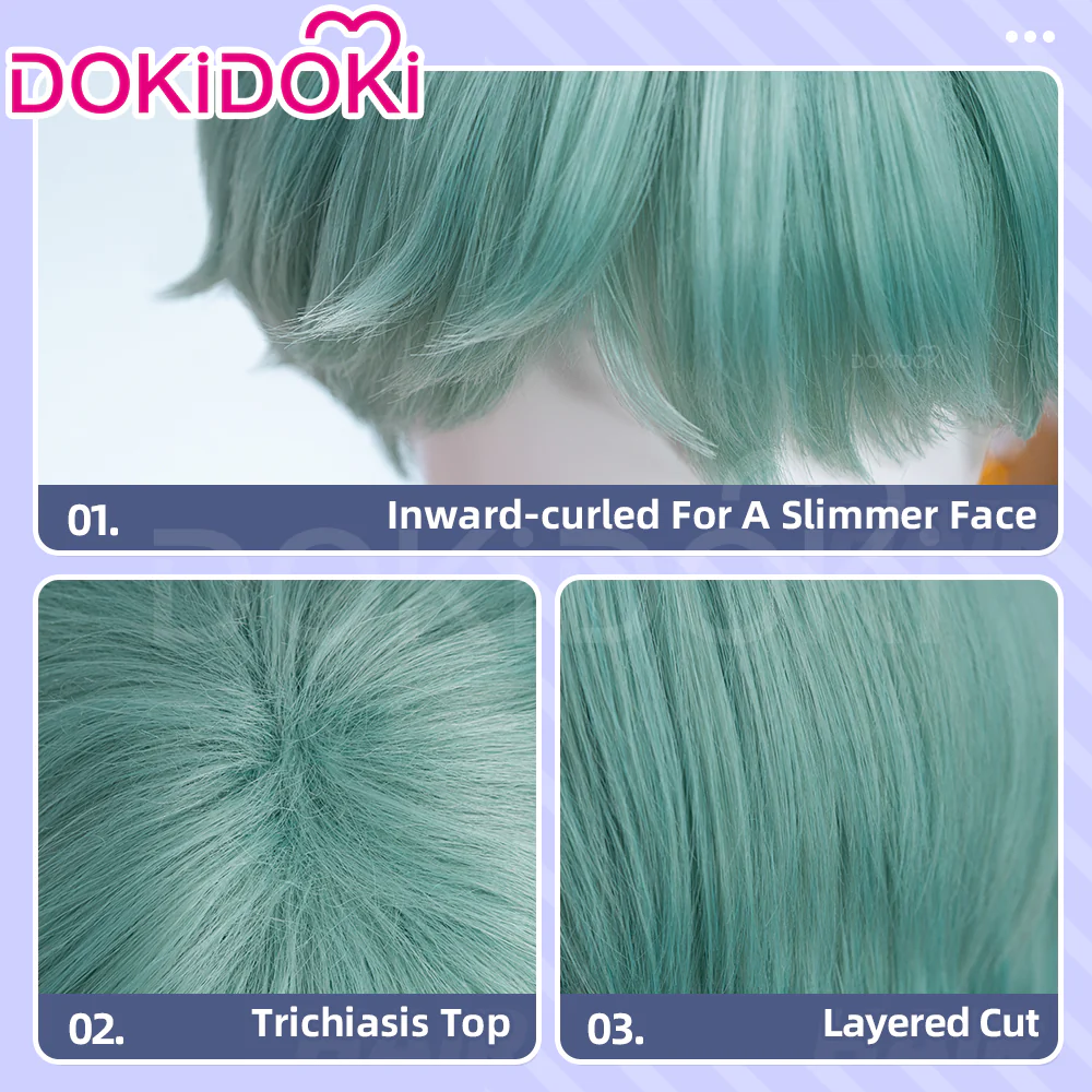 【Ready For Ship】DokiDoki Movie Anime Cosplay Men Wig / Hat Short Straight Green Hair - Image 4